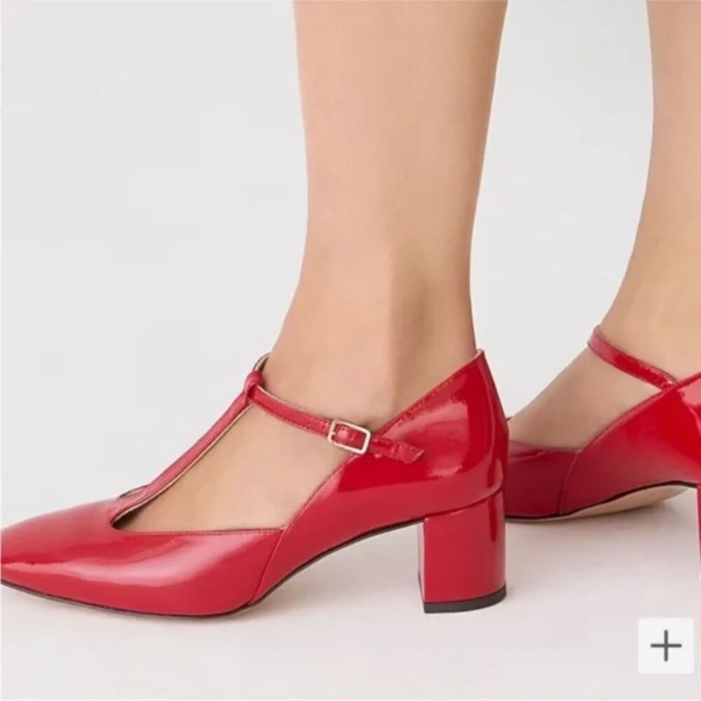 J. Crew Millie T-strap heels red patent leather size 12 mary jane pump classic